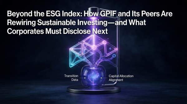 Editorial illustration for Beyond the ESG Index: How GPIF and Its Peers Are Rewiring Sustainable Investing—and What Corporates Must Disclose Next