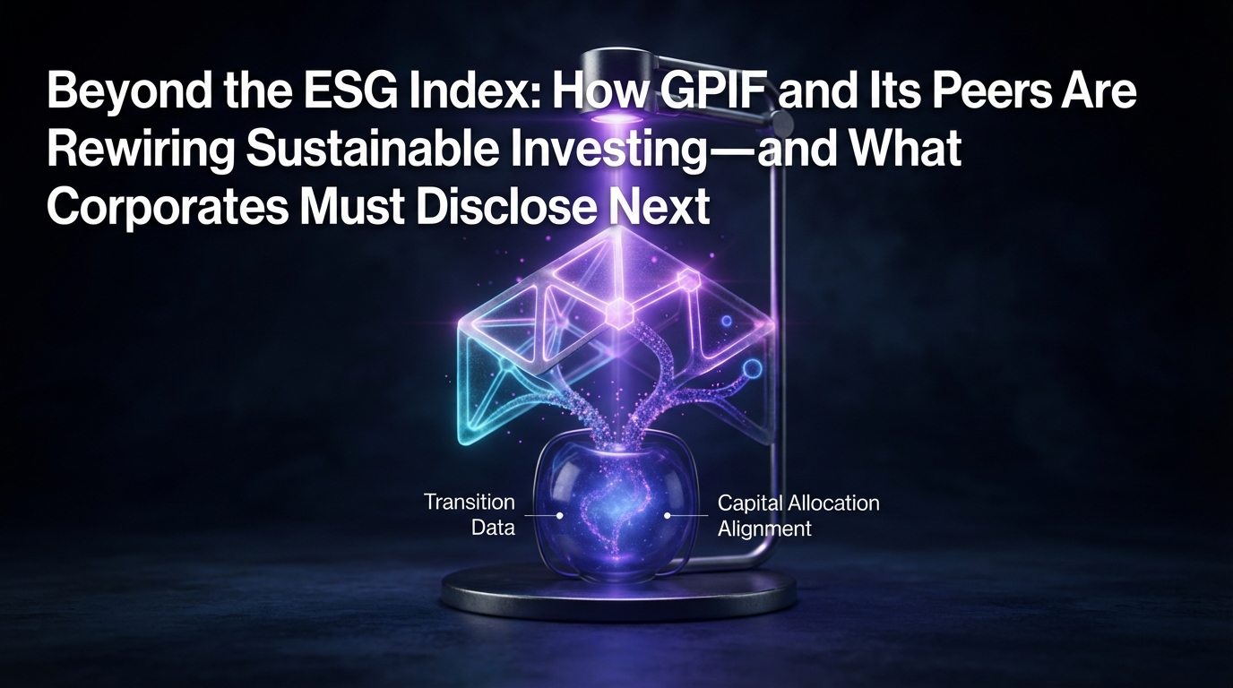 Editorial illustration for Beyond the ESG Index: How GPIF and Its Peers Are Rewiring Sustainable Investing—and What Corporates Must Disclose Next